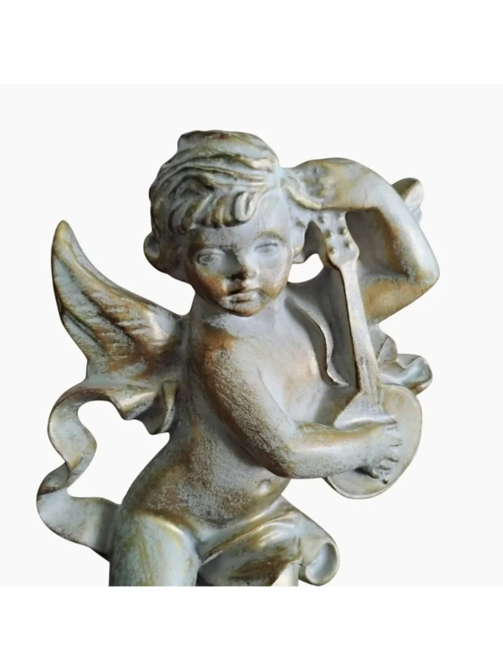 Vintage Cherub Wall Decor w Distressed Gold Finish, Rococo Style Angel Figurine